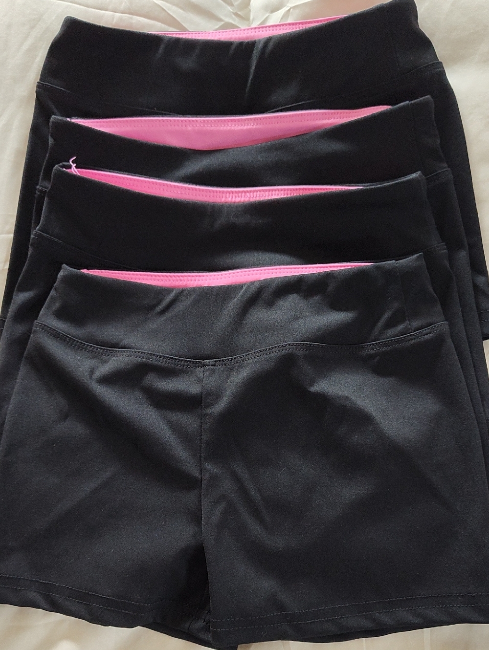 Set Of 4 - Kid's Black Athletic Shorts with Pink Inside Waistband